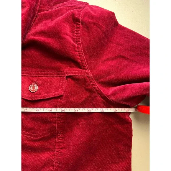 DENIM & CO RED STRETCH VELVETEEN PETITE LONG JACKET NWOT - Picture 6 of 8